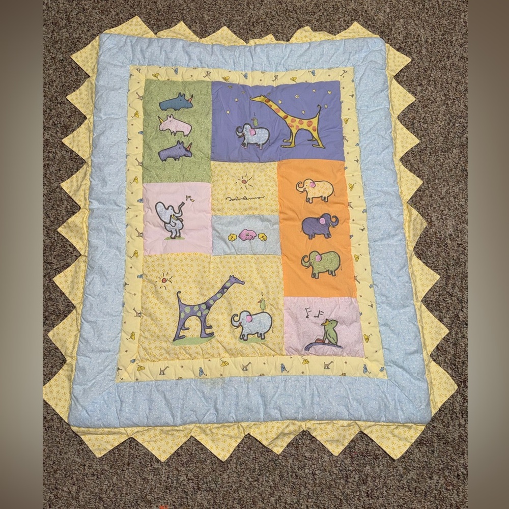 Vintage John Lennon unisex baby crib quilt 32 x 41 elephant giraffe boy girl